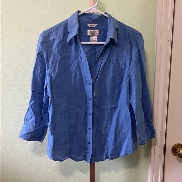 Talbots button up women’s top Irish Linen Blue Medium - Picture 1 of 5